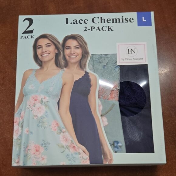Flora Nikrooz Lace Chemise 2-Pack - Blue and Floral - Picture 1 of 3
